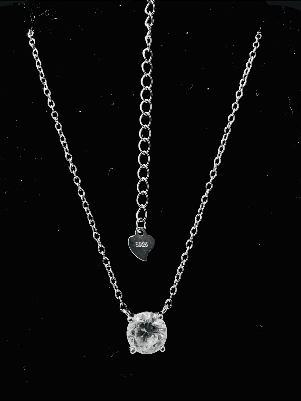 Sterling Silver 925 Round Clear Cubic Zirconia Crystal Necklace 18” Adjustable